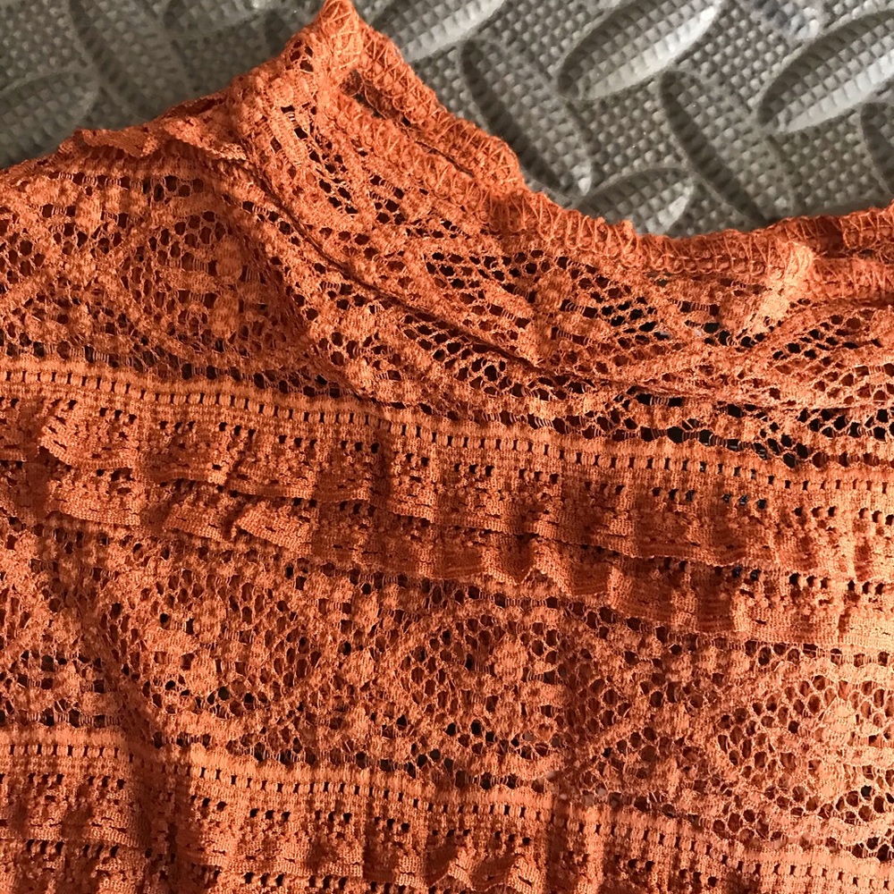 ORANGE MESH LONG SLEEVE TOP